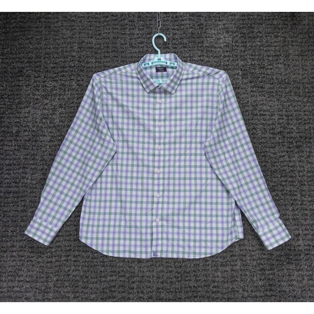 Untuckit Shirt Mens 2XL White Green Purple Check Long Sleeve Performance Golf